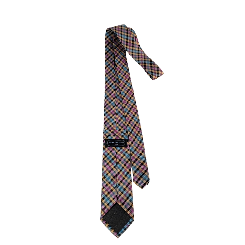 Bruno Piattelli Roma Slim Plaid Checkered Milti Colored Spring Vibes Men's Tie - Picture 6 of 13